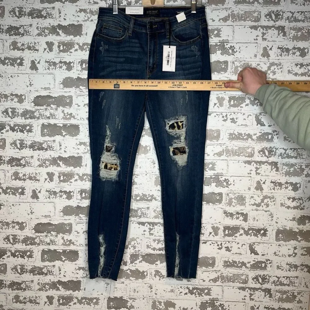 Judy blue | women nwt denim skinny fit distressed with cheetah print patches